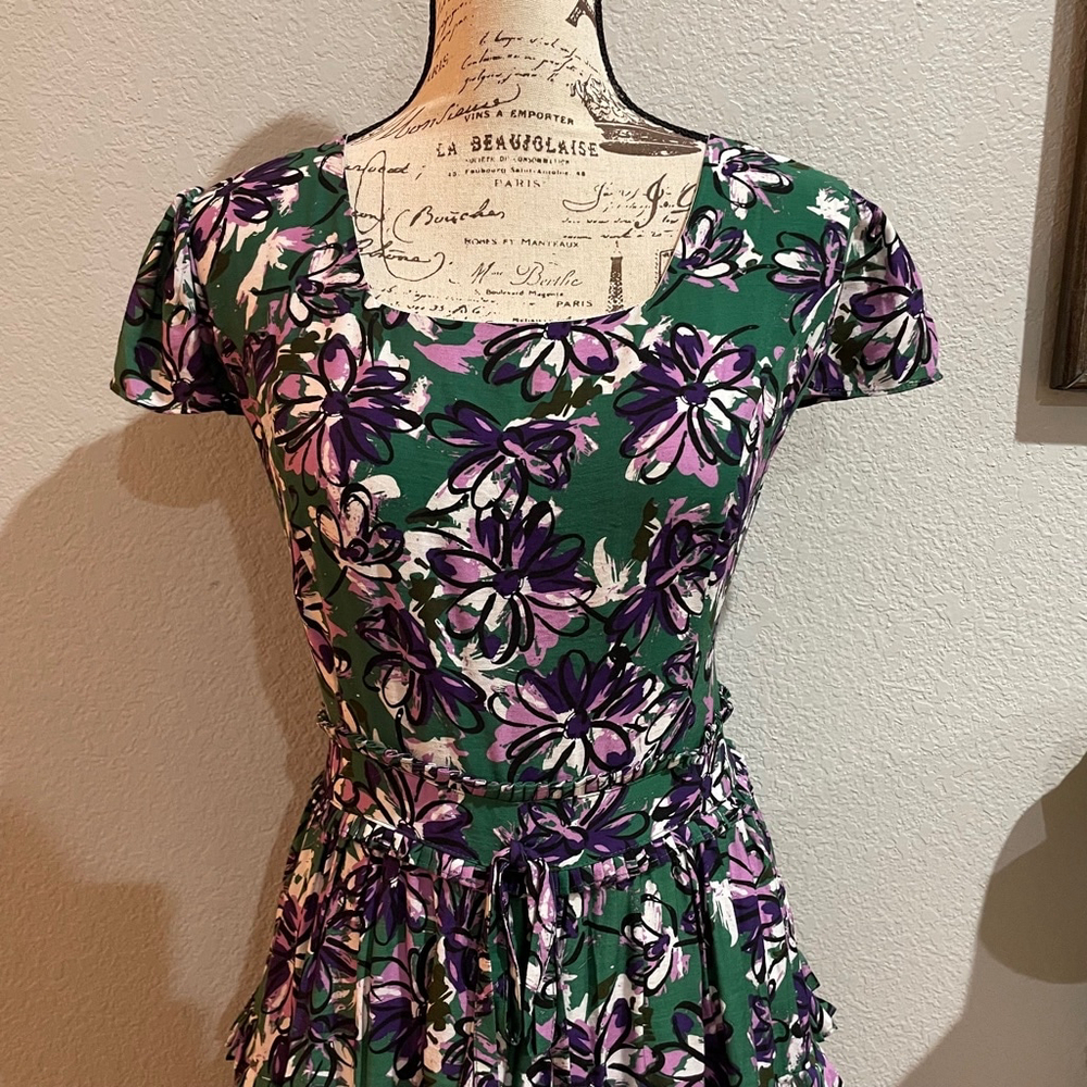Jessakae Midi Dress Women’s Floral Tiered Ruffle Cap Sleeve A Line Sz XL